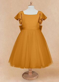 Azazie Kaeya Flower Girl Dresses Butterscotch A-Line Bow Tulle Dress image5