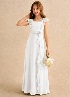 Azazie Soso Girls Formal vestidos de niña de las flores Vestido de Marfil de Gasa de Corte en A con Plisado image4