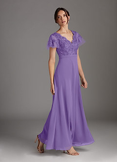 Azazie Singer Mother of the Bride Dresses Tahiti A-Line V-Neck Lace Chiffon Dress image3