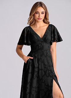 Azazie Kimber Jurken voor bruidsmeisjes Jurk van Bloemen Burn-out met A-Lijn met Zakken Zwart image9