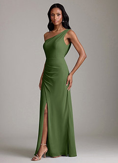 Azazie Madelyn Bridesmaid Dresses Olive Mermaid One Shoulder Chiffon Convertible Dress image6