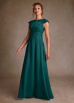 Azazie Christi Mother of the Bride Dresses Peacock A-Line Lace Chiffon Dress image4