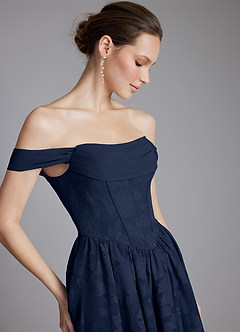 Azazie Raisa Bridesmaid Dresses Dark Navy A-Line Off the Shoulder Floral Burnout Dress image5