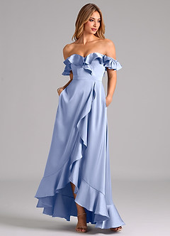 Azazie Lyra Bridesmaid Dresses Ice A-Line Off the Shoulder Stretch Satin Convertible Dress image3