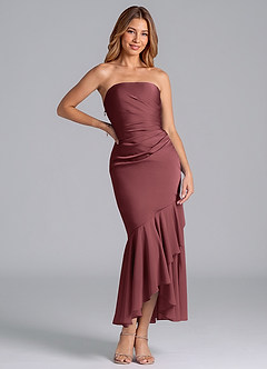 Azazie Danie Bridesmaid Dresses Merlot Sheath Strapless Chiffon Dress image3