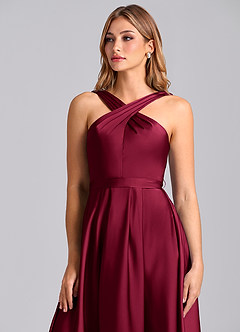 Azazie Dixie Bridesmaid Dresses Burgundy A-Line Pleated Stretch Satin Dress image6