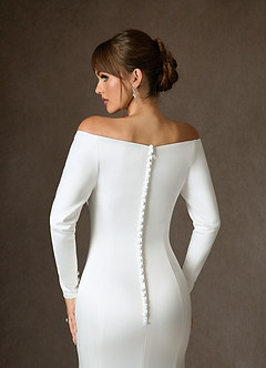 Azazie Marlin Wedding Dresses Diamond White Mermaid Off the Shoulder Satin Dress image7