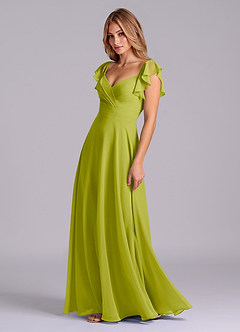 Azazie Leilani Bridesmaid Dresses Lemongrass A-Line Pleated Chiffon Dress image4