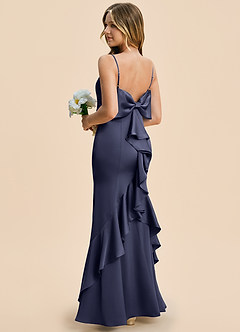 Azazie Lioren Junior Stormy Sheath Bow Stretch Satin Dress image4