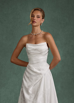 Azazie Tempest Wedding Dresses Diamond White A-Line Strapless Floral Jacquard Dress image5