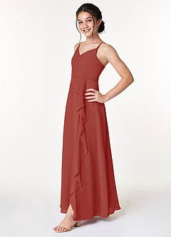 Azazie Naeem Junior Terracotta A-Line Ruched Chiffon Dress image3