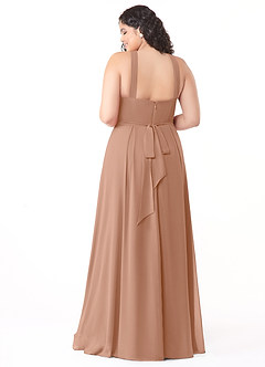 Azazie Dixie Bridesmaid Dresses Champagne Rose A-Line Halter Pleated Chiffon Dress image10