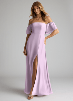 Azazie Sue Bridesmaid Dresses Frosted Lilac A-Line Off the Shoulder Chiffon Convertible Dress image4