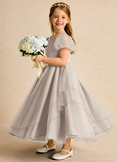 Azazie Duckie Abiti da Ragazza di Fiori Abito Principessa in Tulle Plissettato Gelo image4