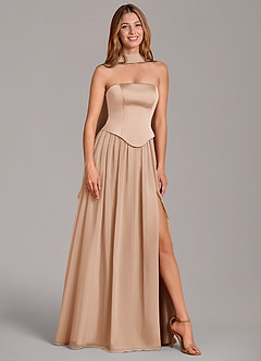 Azazie Cadence Suknie dla druhen Linia A Gorset Satyna elastyczna Do ziemi Sukienka image1