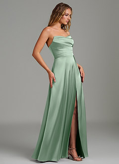 Azazie Niveah Robes de demoiselle d'honneur Robe Trapèze Convertible en Satin extensible Sans bretelles Agave image7