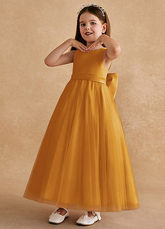 Azazie Cookie Flower Girl Dresses Butterscotch A-Line Bow Tulle Dress image4