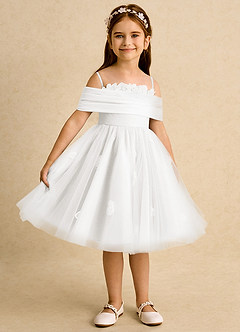 Azazie May Flower Girl Dresses Ivory Ball-Gown Pleated Tulle Dress image6