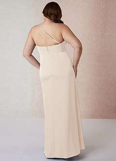 Azazie Mika Final Sale White Alabaster Sheath One Shoulder Stretch Satin Dress image10