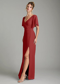 Azazie Ambrosia Bridesmaid Dresses Rust A-Line Pleated Chiffon Dress image4
