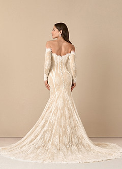 Azazie Katherine Vestidos de novia Vestido de Blanco Diamante Champán de Tul de Corte Sirena con Vestidos sin tirantes image10