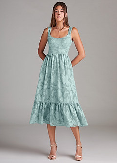 Azazie Alissa Bridesmaid Dresses Mist A-Line with Pockets Floral Burnout Dress image3