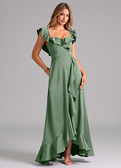 Azazie Lyra Bridesmaid Dresses Matcha A-Line Off the Shoulder Stretch Satin Convertible Dress image2
