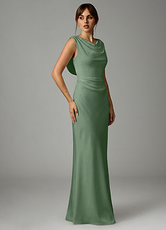 Azazie Kieryn Bridesmaid Dresses Matcha Mermaid Pleated Stretch Satin Dress image4