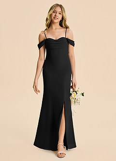 Azazie Nira Junior Black Mermaid Ruched Chiffon Dress image4