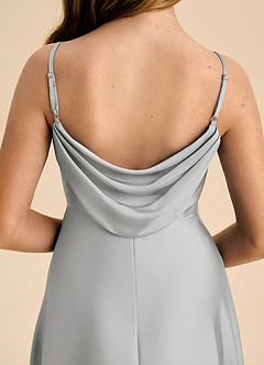 Azazie Bug Junior Jurk van Stretch Satijn met A-Lijn Geplooid Zilver image8