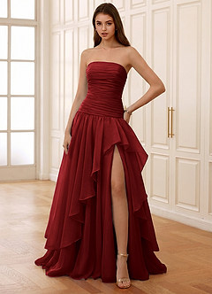 Ocavivien Burgundy Tulle Prom Dress image5