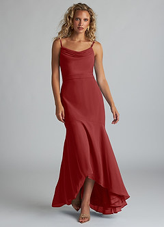 Azazie Summer Bridesmaid Dresses Rust Mermaid Scoop Cowl Chiffon Dress image4