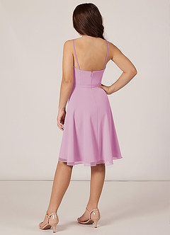 Azazie Kalie Junior Candy Pink A-Line with Belt Chiffon Dress image4