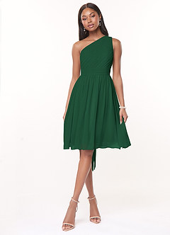 Azazie Katrina Bridesmaid Dresses Dark Green A-Line One Shoulder Chiffon Dress image1
