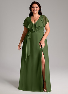 Azazie Lainey Bridesmaid Dresses Olive A-Line with Pockets Chiffon Dress image10