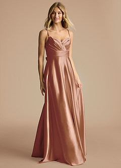 Azazie Oliana Bridesmaid Dresses Bronzer A-Line Pleated Metallic Satin Dress image4