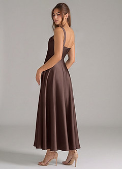 Azazie Shaude Bridesmaid Dresses Ganache A-Line Pleated Stretch Satin Dress image7