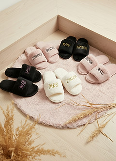 front Personalized Bridesmaid Fluffy Slippers