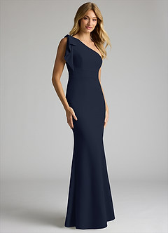 Azazie Rinna Bridesmaid Dresses Dark Navy Mermaid One Shoulder Stretch Crepe Dress image1