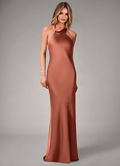 Azazie Velli Bridesmaid Dresses Clay Mermaid Stretch Satin Dress image4