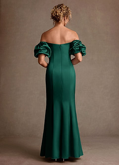 Azazie Redding Mother of the Bride Dresses Emerald Sheath Ruched Stretch Satin Dress image2