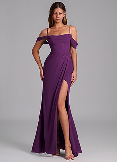 Azazie Johana Jurken voor bruidsmeisjes Converteerbaar Jurk van Chiffon met Zeemeermin Off the Shoulder Druif image4