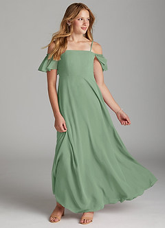 Azazie Sue Junior Jurk van Chiffon met A-Lijn Off the Shoulder Matcha image2