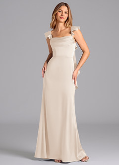 Azazie Adi Bridesmaid Dresses White Alabaster A-Line Pleated Stretch Satin Dress image4