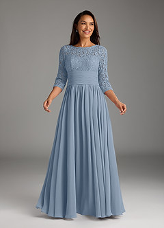 Azazie Olga Mother of the Bride Dresses Dusty Blue A-Line Lace Chiffon Dress image2