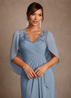 Azazie Forums Mother of the Bride Dresses Dusty Blue A-Line Lace Dress image4