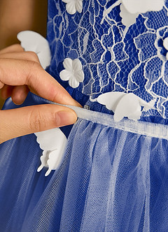 Azazie Darlina Robe Demoiselle D'honneur Fillette Robe Princesse en Tulle Dentelle Ivoire Bleu Roi image12
