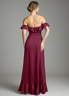 Azazie Lyra Bridesmaid Dresses Mulberry A-Line Off the Shoulder Stretch Satin Convertible Dress image10