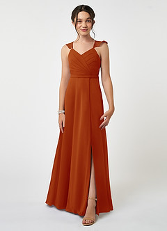 Azazie Emily Junior Paprika A-Line Ruched Chiffon Dress image1