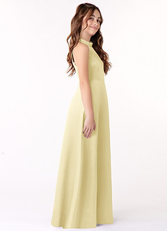 Azazie Laurel Junior Lemon Sorbet A-Line Stretch Satin Dress image2